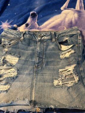 American Eagle Outfitters Distressed Light Blue Denim Mini Skirt